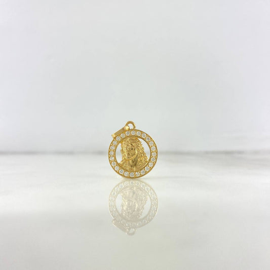 Dije Rostro Jesucristo 2.5gr / 2.2cm / Circulo Circones Blancos Oro Amarillo