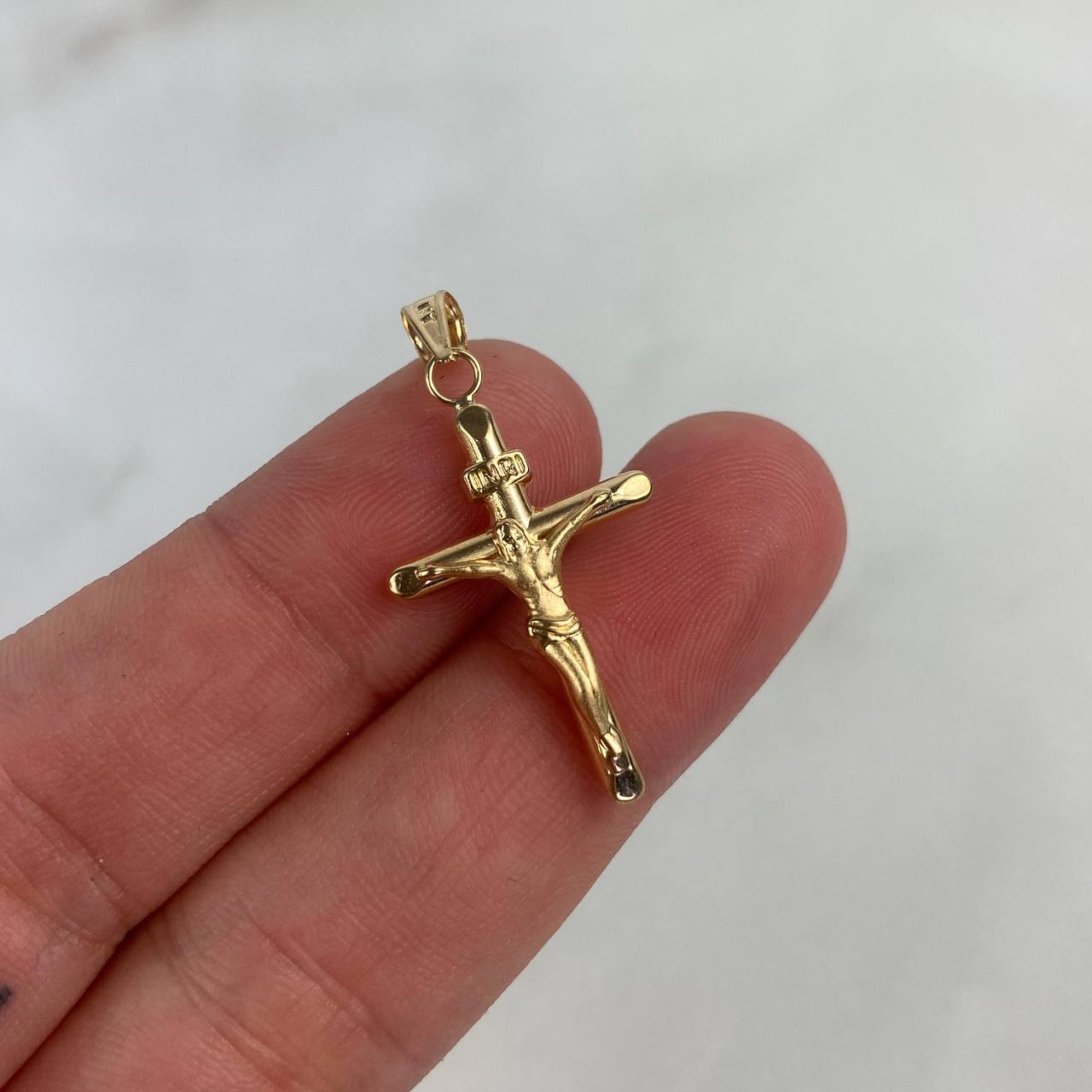 Dije Cristo Cruz 1.1gr / 3.4cm Troquelado Oro Amarillo