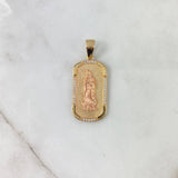 Dije Placa Virgen Guadalupe 7.45gr / 4cm / Circones Blancos Dos Oros Amarillo Rosa