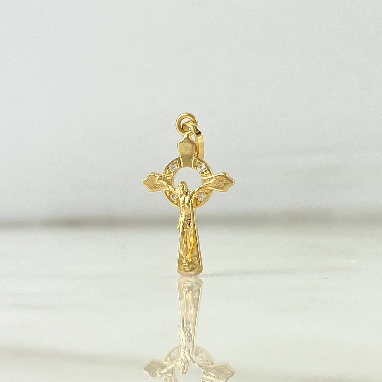 Dije Cruz Cristo Circulo 1.1gr / 2.5cm / Circones Blancos Oro Amarillo