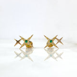 Topos Dupla de Estrellas 2.6gr / 1.6cm / Esmeraldas 6pts - Diamantes 10pts Oro Amarillo (Joya) ©