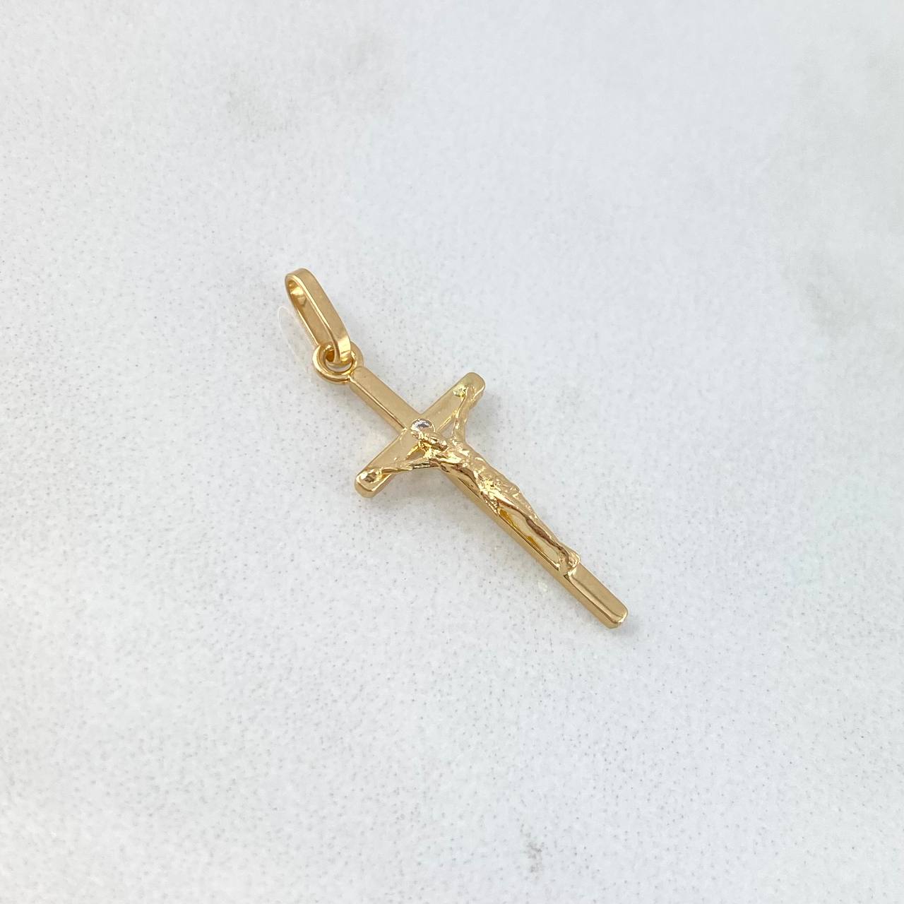 Dije Cruz Cristo 0.85gr / 2.6cm / Circon Blanco Oro Amarillo