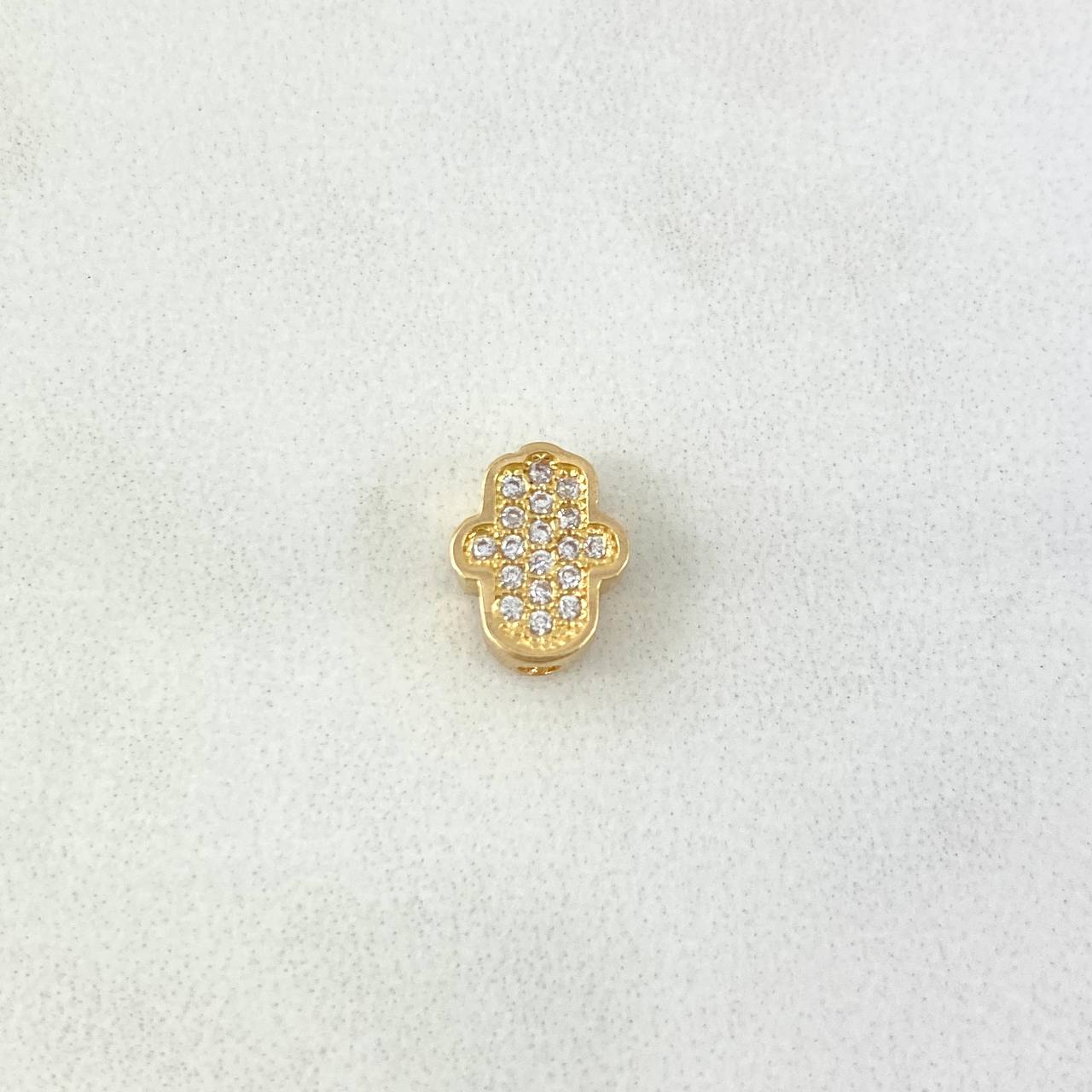 Herraje Mano Hamsa 1.05gr / 1cm / Circones Blancos Oro Amarillo