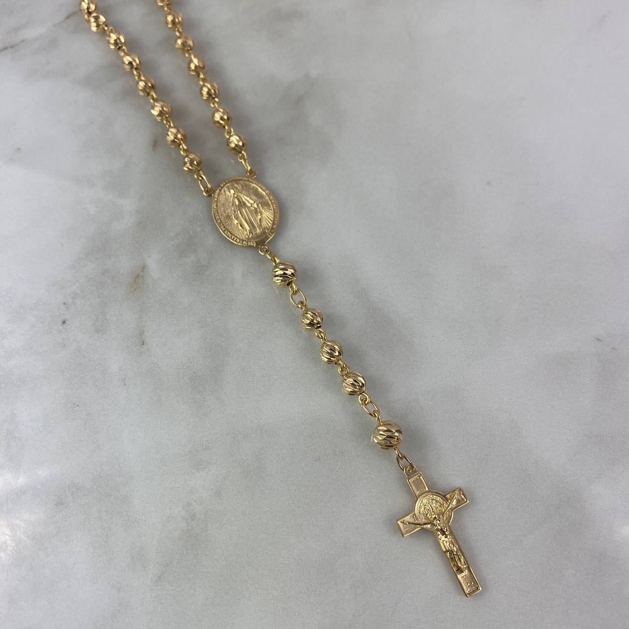 Rosario Virgen Milagrosa 25.15gr / 60cm / 5mm-7mm Bolas Diamantadas Oro Amarillo