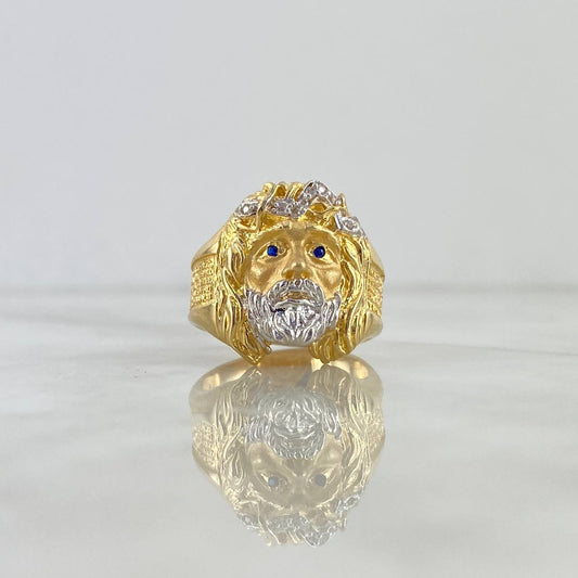 Anillo Rostro de Cristo Padre Nuestro 11.8gr / T10 1/2 / Circones Azules Oro Amarillo