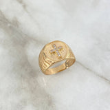 Anillo Sello Cruz 6.85gr / T9 1/4 / Circones Blancos Oro Amarillo