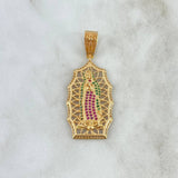 Dije Virgen Guadalupe Silueta 7.6gr / 4.8cm / Circones Verdes-Fucsias Oro Amarillo