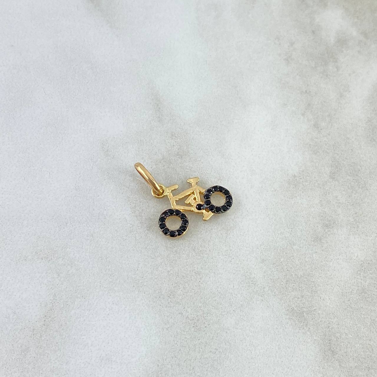 Dije Bicicleta 0.95gr / 2cm / Circones Negros Oro Amarillo