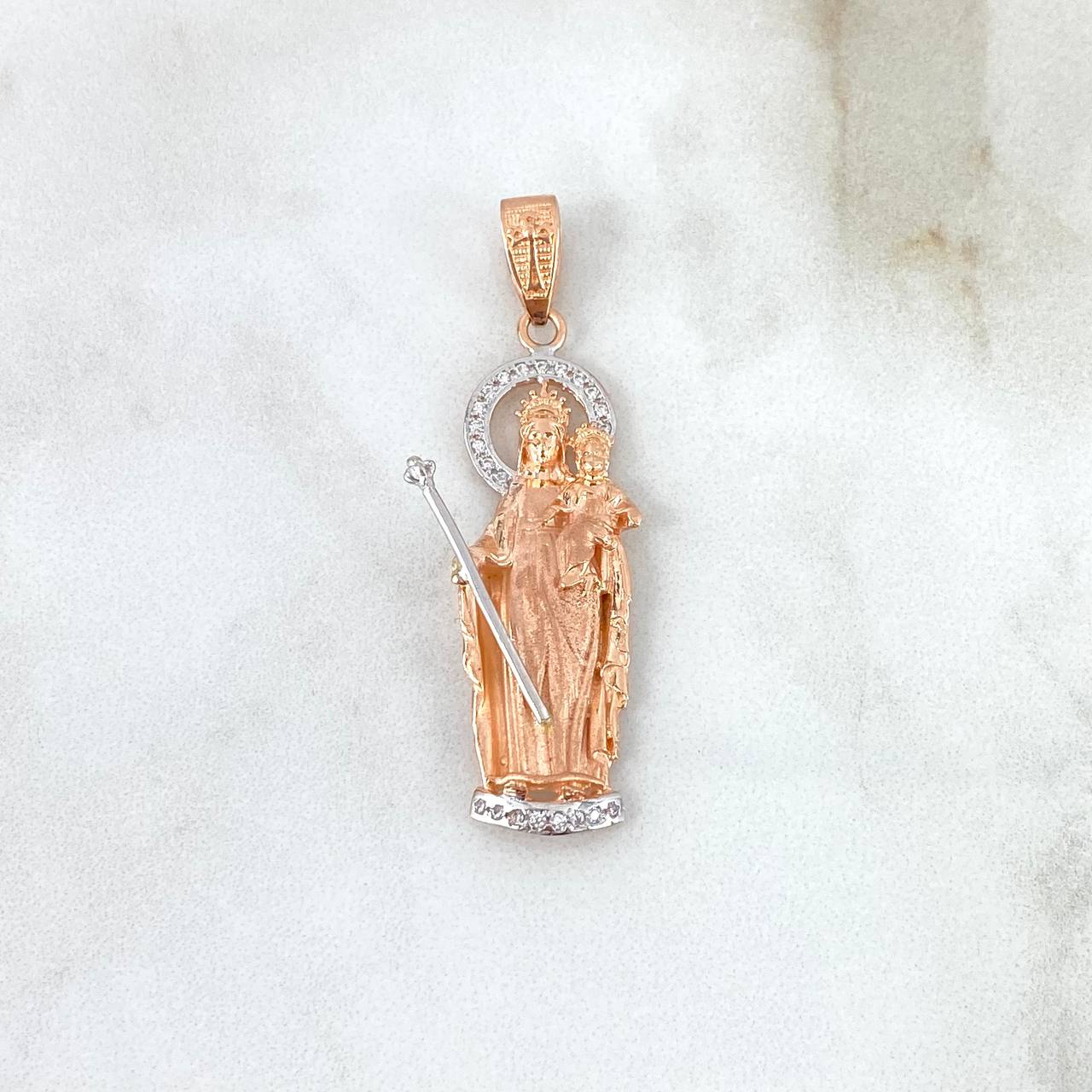 Dije Virgen Maria Auxiliadora 6.55gr / 4.8cm / Circones Blancos Dos Oros Blanco Rosa ©