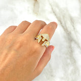 Anillo Casco de Gladiador 8.6gr / T9 1/4 / Circones Blancos Dos Oros Amarillo Blanco *