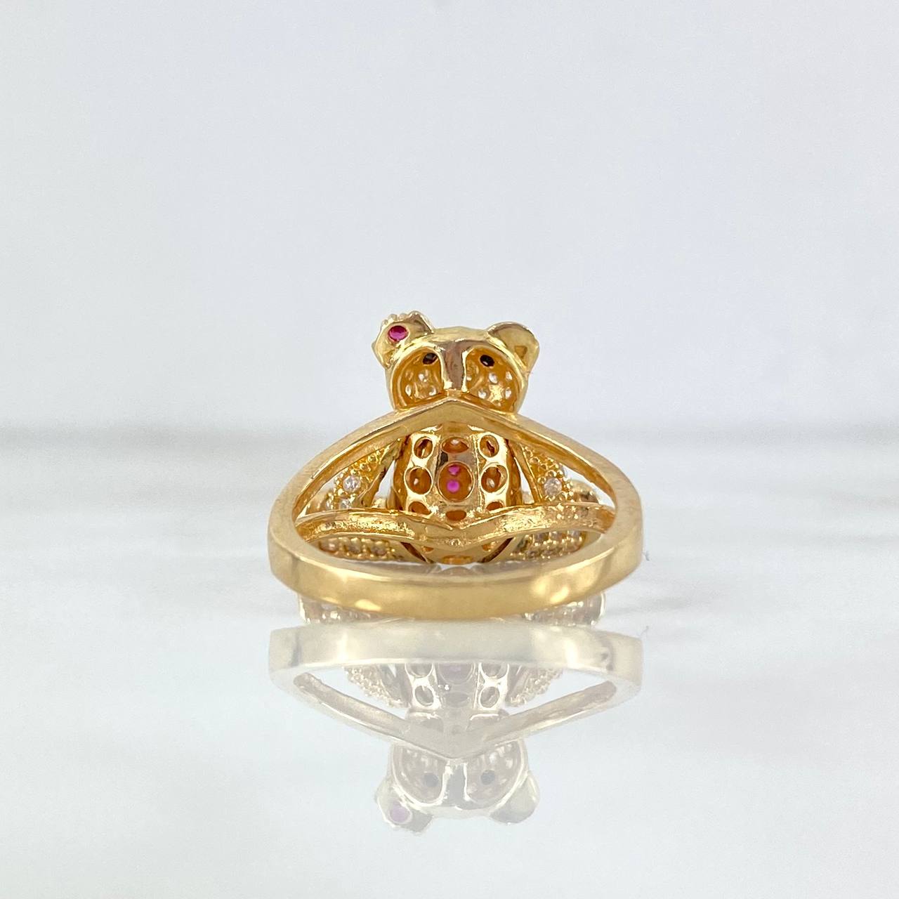 Anillo Oso Articulado Corazon 6.3gr / T5 1/2 / Circones Blancos Fucsias Ojos Negros Oro Amarillo ©