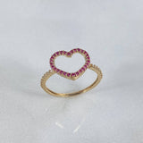 Anillo Silueta Corazon 1.45gr / T5 1/2 / Circones Blancos Fucsias Oro Amarillo