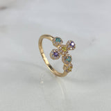 Anillo Cruz Tupida  2.25gr / T5 3/4 / Circones Blancos Celestes Lilas Amarillos Oro Amarillo