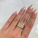 Anillo Tres Lineas 10.25gr / T7 / Circones Blancos Dos Oros Amarillo Blanco