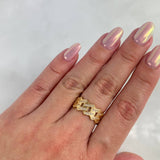 Anillo Cubano 4.3gr / T6 1/4 / Circones Blancos Oro Amarillo