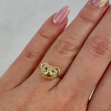 Anillo Oso 2.15gr / T6 3/4 / Circones Blancos Verdes Oro Amarillo