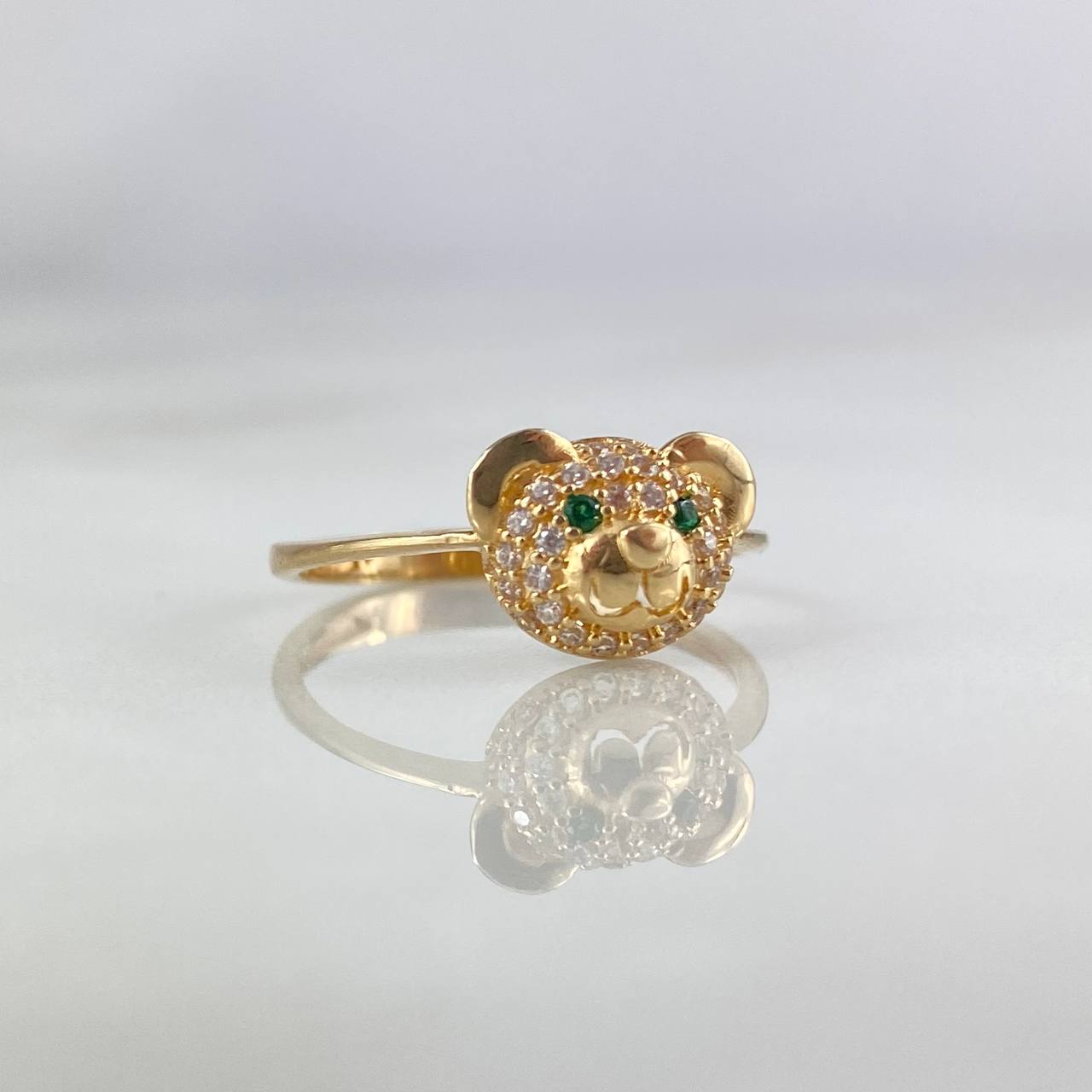 Anillo Oso 2.15gr / T6 3/4 / Circones Blancos Verdes Oro Amarillo