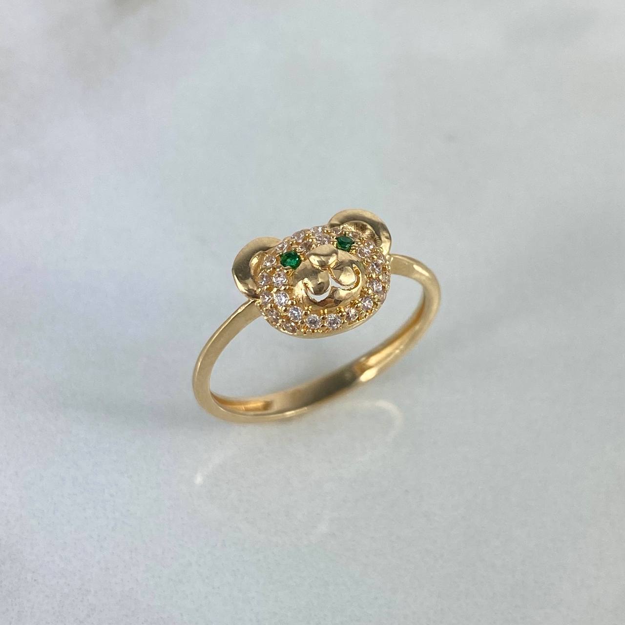 Anillo Oso 2.15gr / T6 3/4 / Circones Blancos Verdes Oro Amarillo