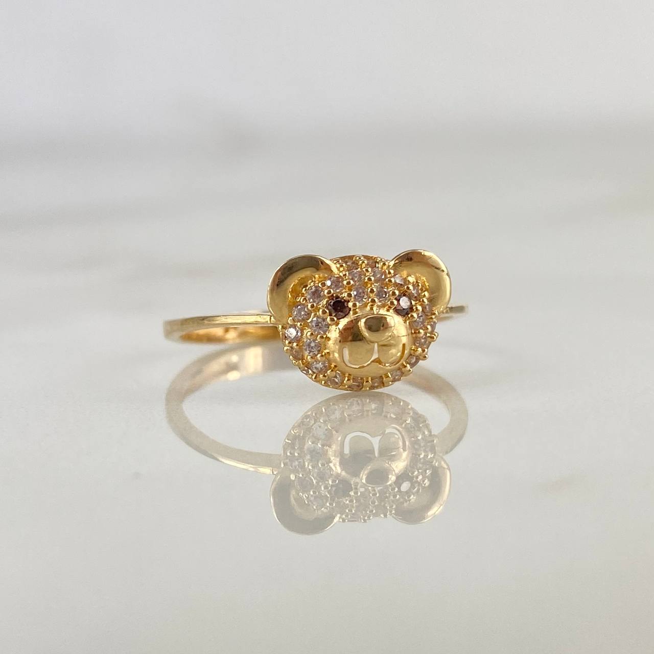 Anillo Oso 1.95gr / T6 1/2 / Circones Blancos Cafes Oro Amarillo