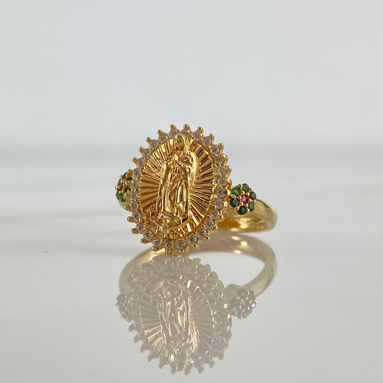 Anillo Virgen Guadalupe Flores 3.7gr / T5 1/2 / Circones Blancos Verdes Rojos  Oro Amarillo