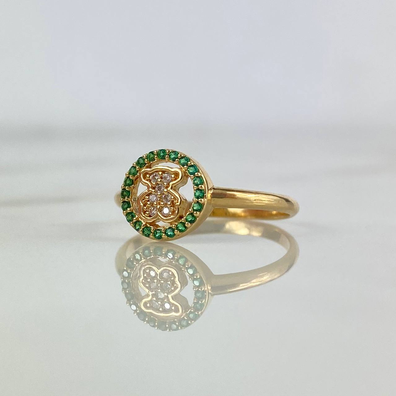 Anillo Oso TS 2.05gr / T6 3/4 / Circones Blancos Verdes Oro Amarillo