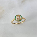 Anillo Oso TS 2.05gr / T6 3/4 / Circones Blancos Verdes Oro Amarillo