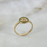 Anillo Oso TS 2.05gr / T6 3/4 / Circones Blancos Verdes Oro Amarillo