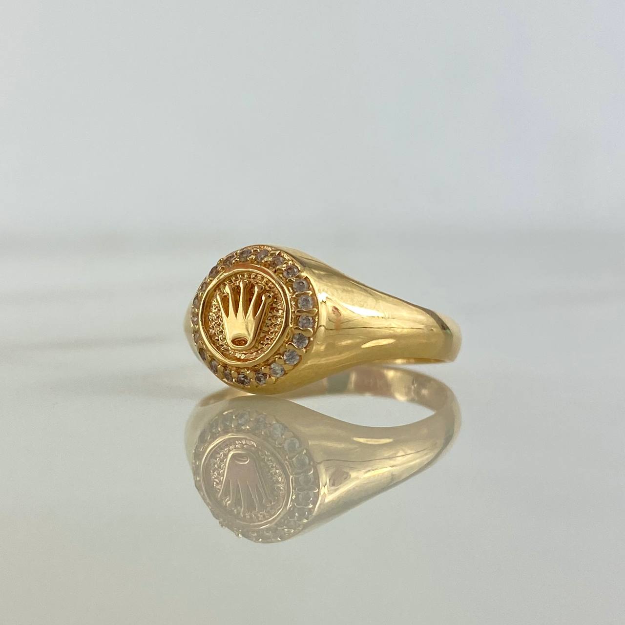 Anillo Sello Corona RX 2.55gr / T7 1/4 / Circones Blancos Oro Amarillo