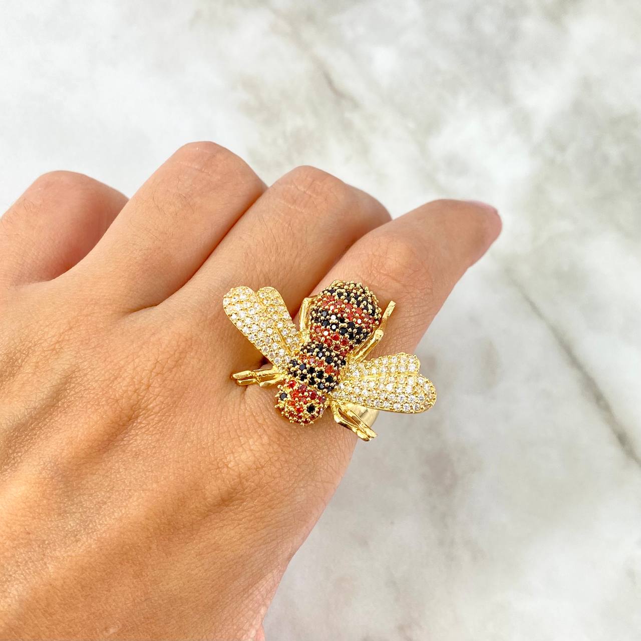 Anillo Abeja 9gr / T7 / Circones Blancos-Negros-Naranja Oro Amarillo *