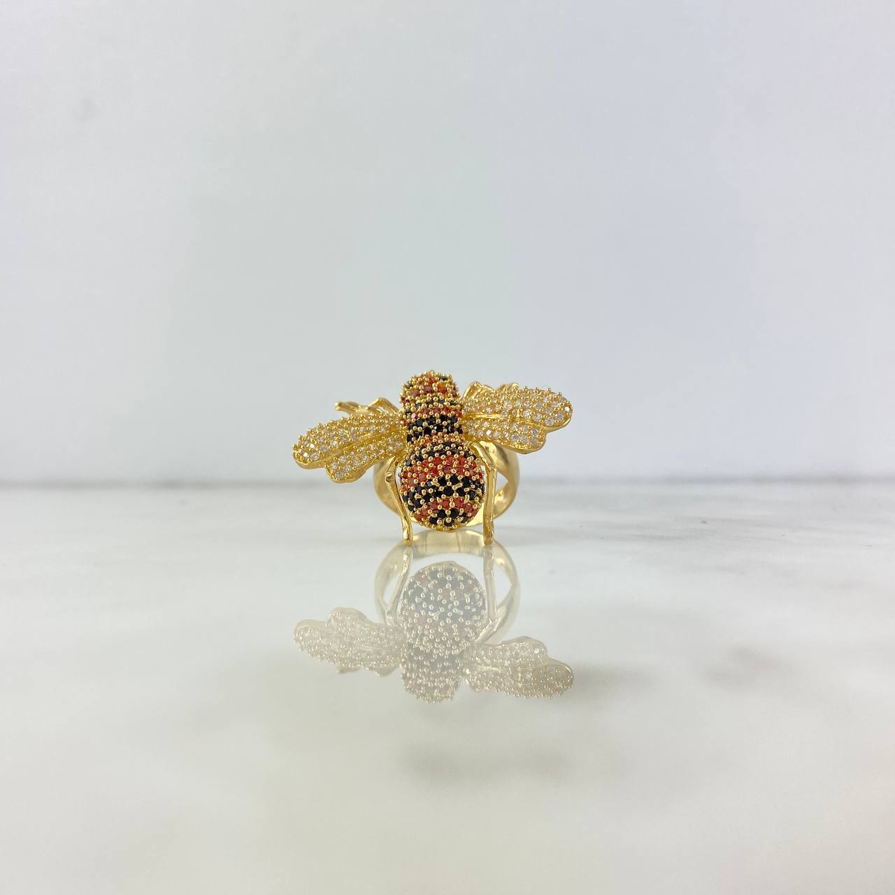 Anillo Abeja 9gr / T7 / Circones Blancos-Negros-Naranja Oro Amarillo *