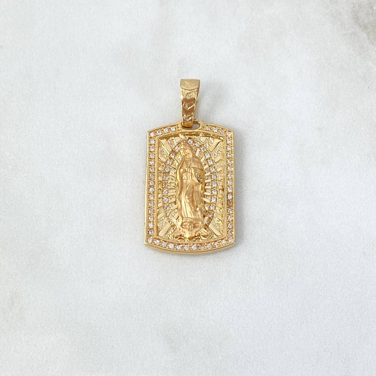 Dije Placa Virgen Guadalupe 7.1gr / 3.5cm / Circones Blancos Oro Amarillo ©