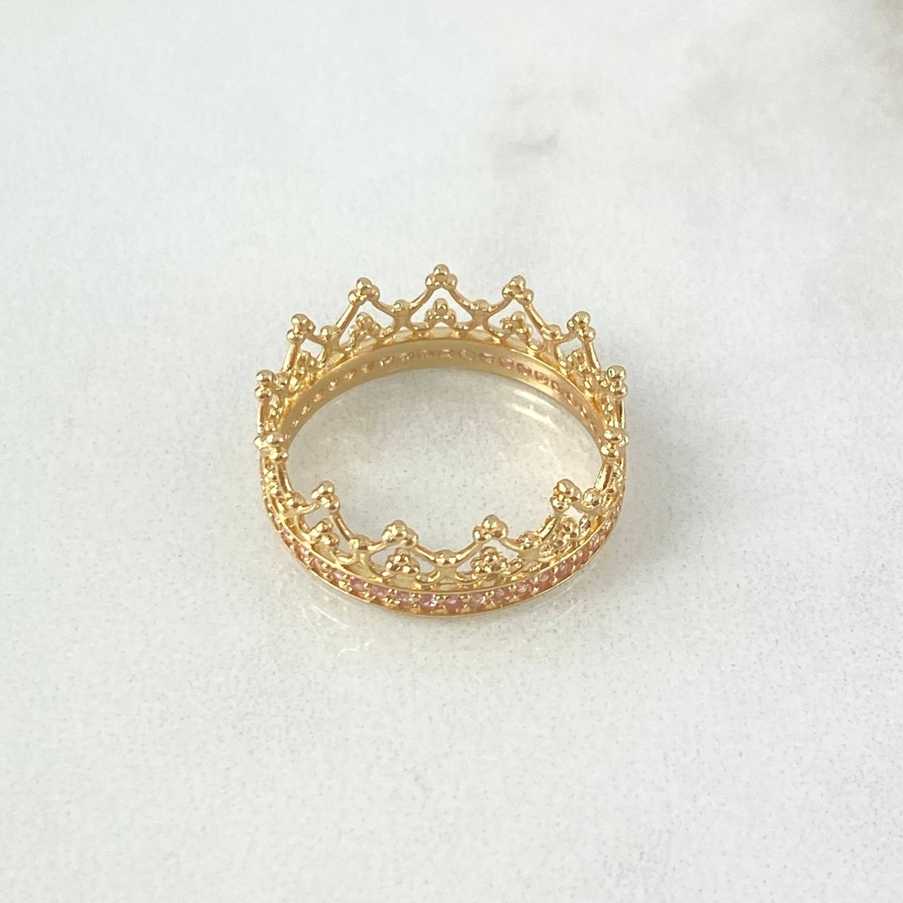 Anillo Corona 2.2gr / T5 1/4 / Circones Rosas Oro Amarillo