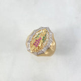 Anillo Virgen Guadalupe Filigrana 6.4gr / T6 1/2 / Circones Blancos Fucsias Verdes Dos Oros Amarillo Blanco