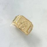 Anillo Virgen Del Carmen Cuadrado 6.4gr / T10 3/4 / Texturizado Circones Verdes Blancos Oro Amarillo