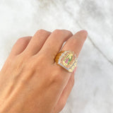 Anillo Virgen Guadalupe Silueta 6.4gr / T9 3/4 / Circones Blancos Fucsias Verdes Tres Oros ©