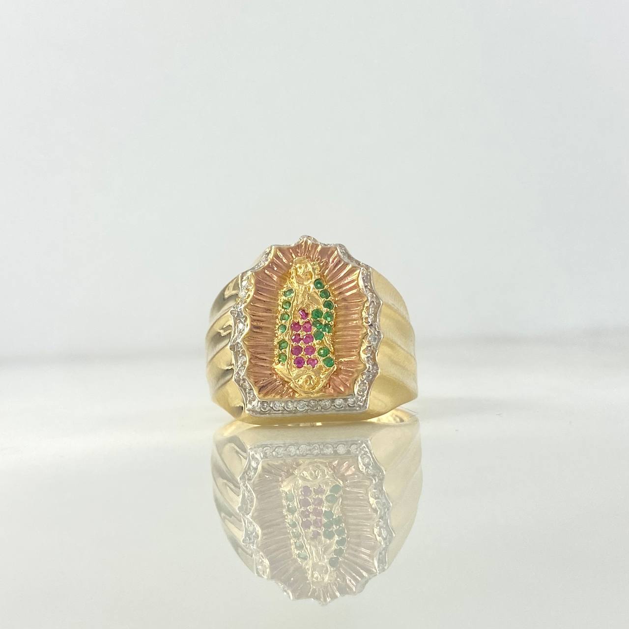 Anillo Virgen Guadalupe Silueta 6.4gr / T9 3/4 / Circones Blancos Fucsias Verdes Tres Oros ©