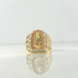 Anillo Virgen Guadalupe Silueta 6.4gr / T9 3/4 / Circones Blancos Fucsias Verdes Tres Oros ©