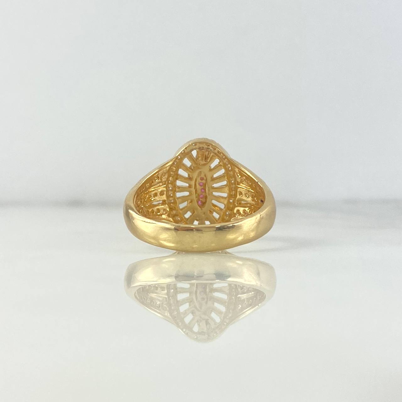 Anillo Virgen Guadalupe Ovalado 7.25gr / T10 / Circones Blancos Fucsias Verdes Oro Amarillo