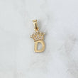 Dije Letra D Corona 0.9gr / 2.3cm / Circones Blancos Oro Amarillo 18K