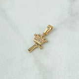 Dije Letra T Corona 0.9gr / 2.3cm / Circones Blancos Oro Amarillo 18K