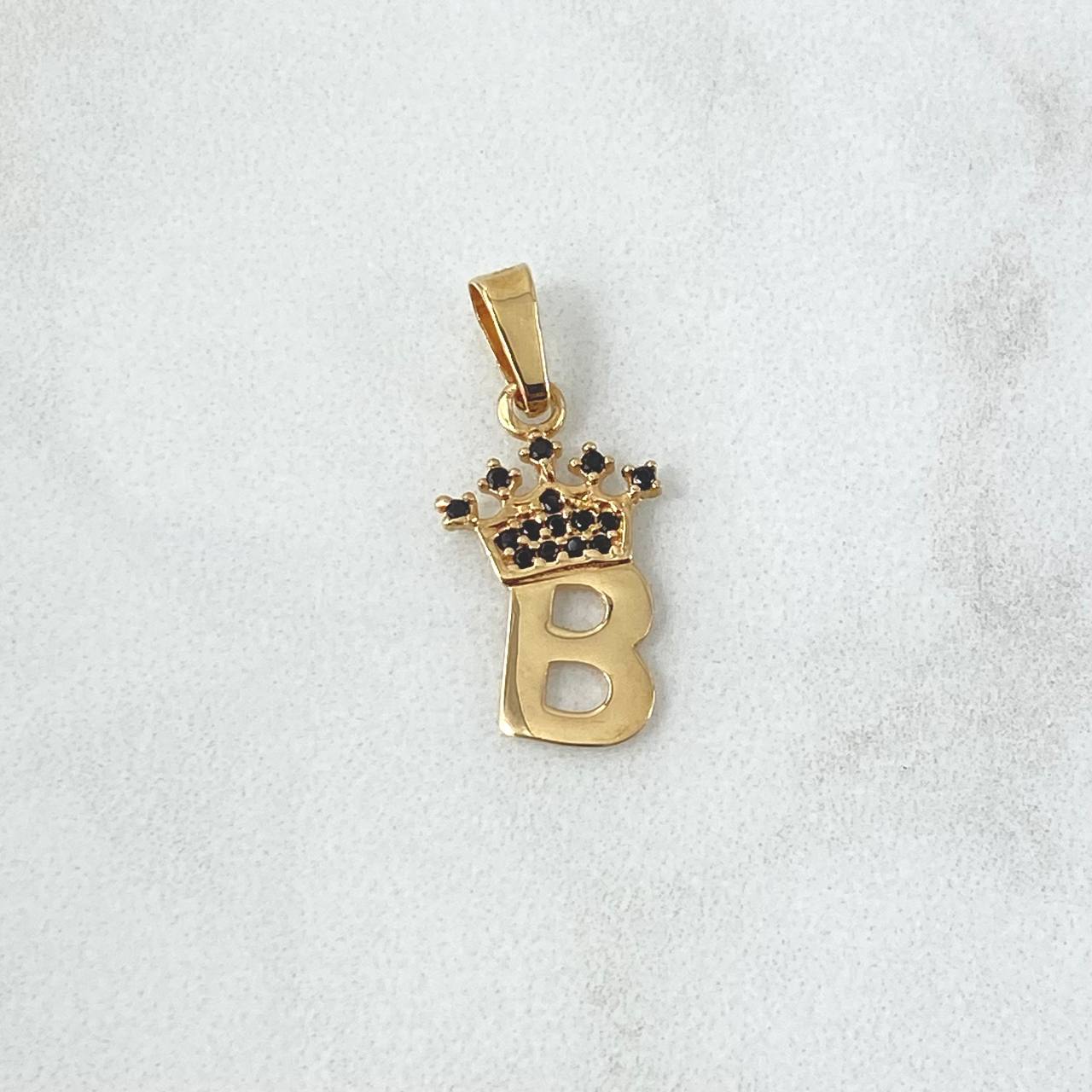 Dije Letra B Corona 0.9gr / 2.3cm / Circones Negros Oro Amarillo 18K