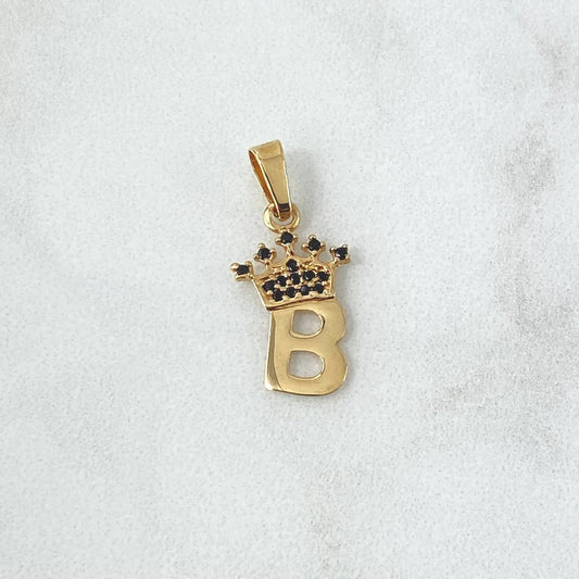 Dije Letra B Corona 0.9gr / 2.3cm / Circones Negros Oro Amarillo 18K