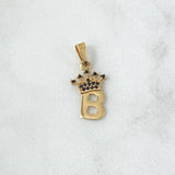 Dije Letra B Corona 0.9gr / 2.3cm / Circones Negros Oro Amarillo 18K