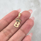 Dije Letra B Corona 0.9gr / 2.3cm / Circones Negros Oro Amarillo 18K