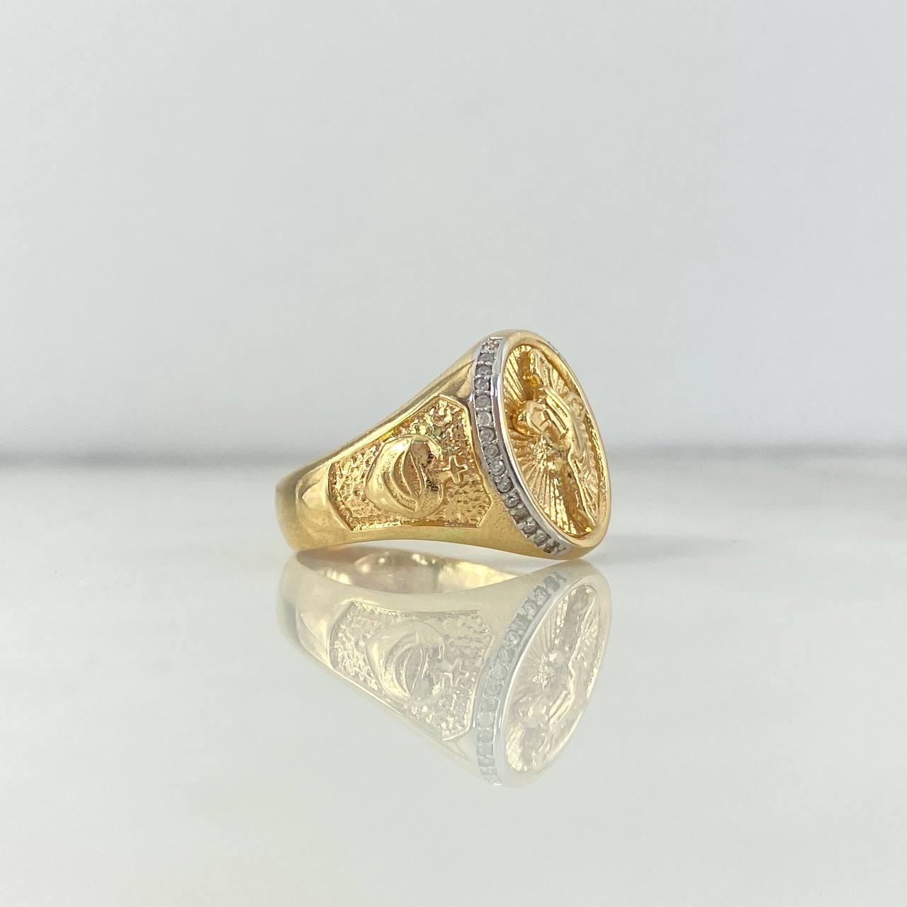 Anillo Sagrado Corazon Cruz 9.25gr / T9 1/4 / Circones Blancos Dos Oros Amarillo Blanco *