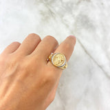 Anillo Sagrado Corazon Cruz 9.25gr / T9 1/4 / Circones Blancos Dos Oros Amarillo Blanco *