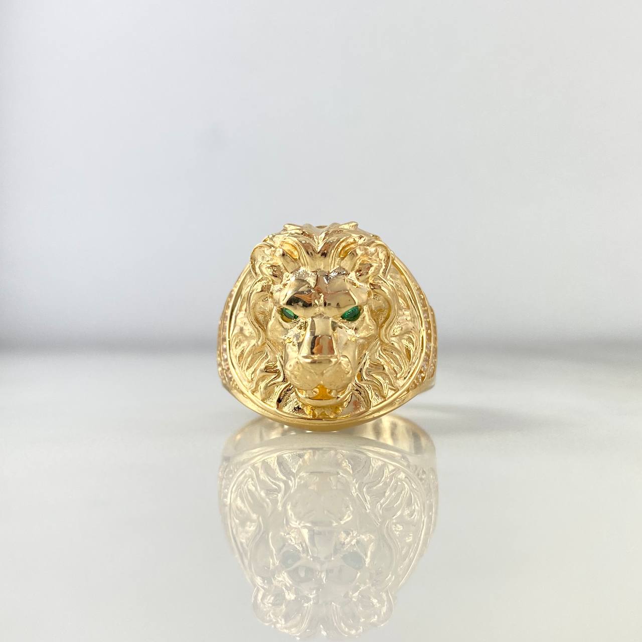 Anillo Leon Circulo 13.05gr / T11 1/2 / Circones Blancos Verdes Oro Amarillo *