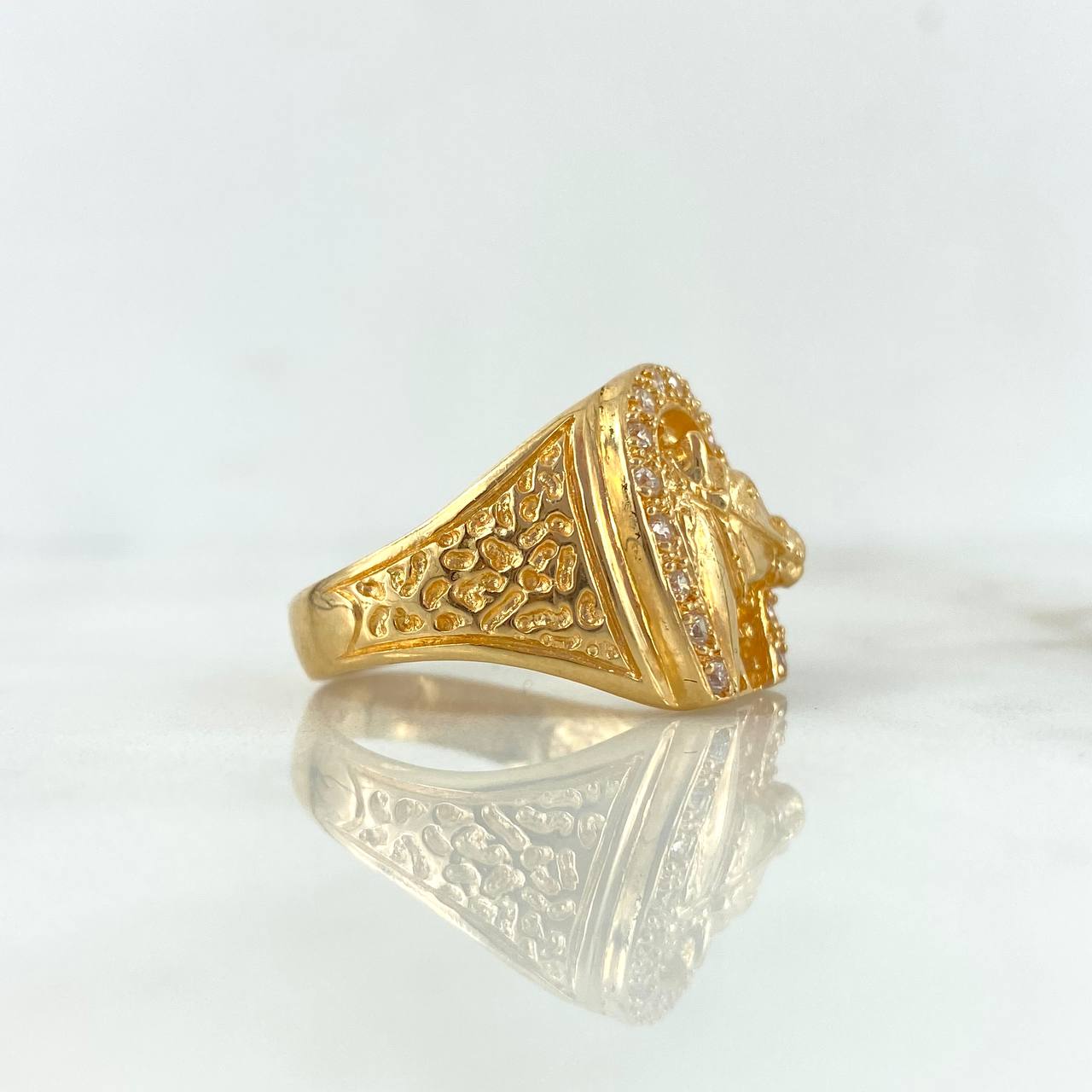 Anillo Herradura Caballo 8.15gr / T10 / Texturizado Circones Blancos Oro Amarillo