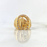 Anillo Herradura Caballo 8.15gr / T10 / Texturizado Circones Blancos Oro Amarillo