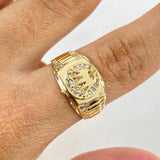 Anillo Correa Corona 3.85gr / T5 1/2 / Circones Blancos Oro Amarillo *